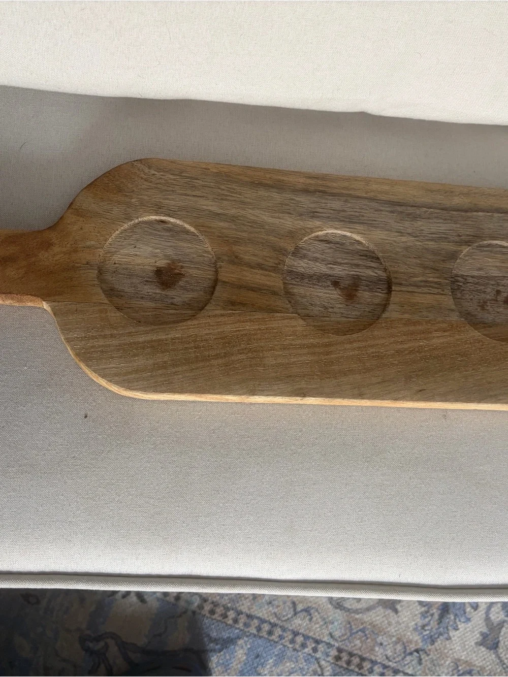 Triple-Dip Wooden Serving Board or botice candle holder in Brown wood